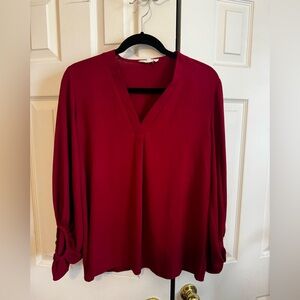 Entro Deep Red V-Neck Blouse